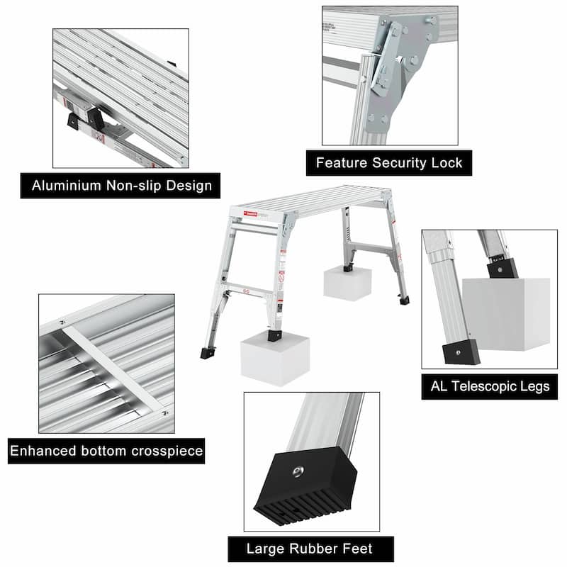 Aluminum Work Platform: Large Size Step Stool Folding Portable Work Bench