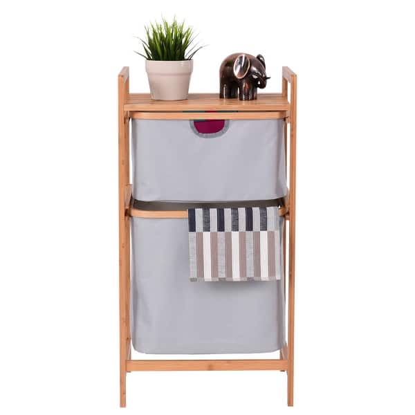 Shop Costway 2 Drawer Bamboo Shelf Dresser Sliding Cloth Fabric