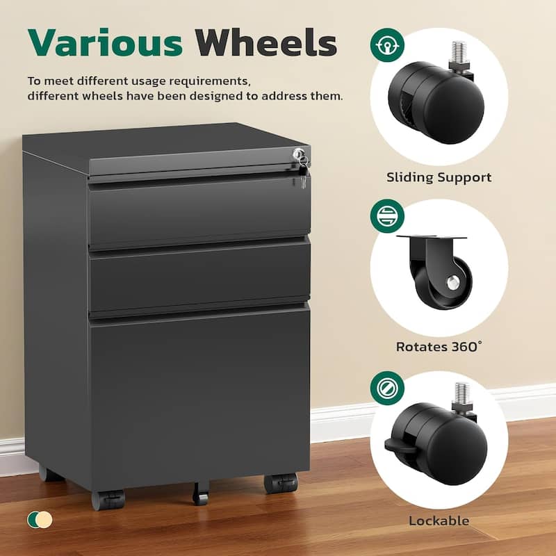 3 Drawer Metal File Cabinet, Mobile or Vertical Office Filling Cabinet