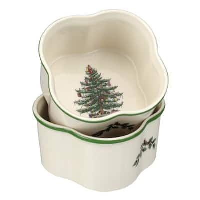 Spode Set of 2 Christmas Tree Square Scalloped Ramekins