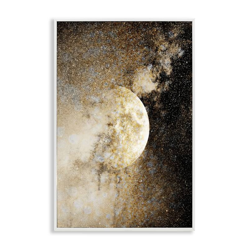 Stupell Starry Nebula Full Moon Framed Giclee Art Design By Gemma Bardot - 16 x 24 - White