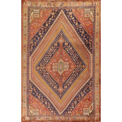 Vegetable Dye Abadeh Persian Vintage Area Rug Hand-Knotted Wool Carpet - 6'7"x 10'1"