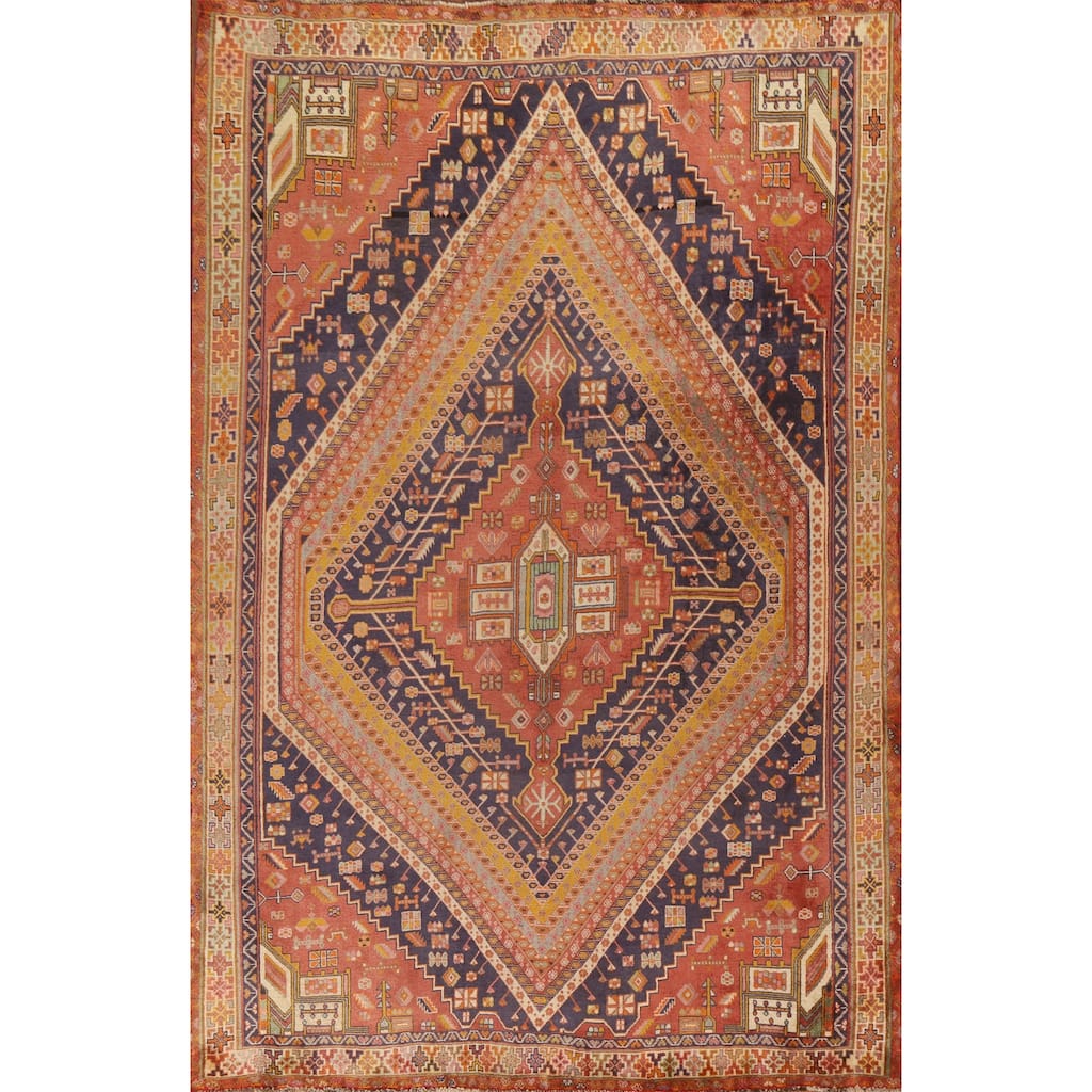 Vegetable Dye Abadeh Persian Vintage Area Rug Hand-Knotted Wool Carpet - 6'7"x 10'1"