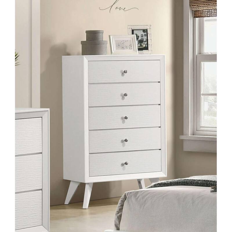 Contemporary White Chest with Angled Legs & Bronze Round Knobs