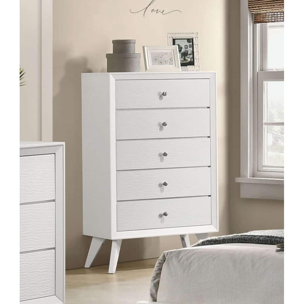 Contemporary White Chest with Angled Legs & Bronze Round Knobs
