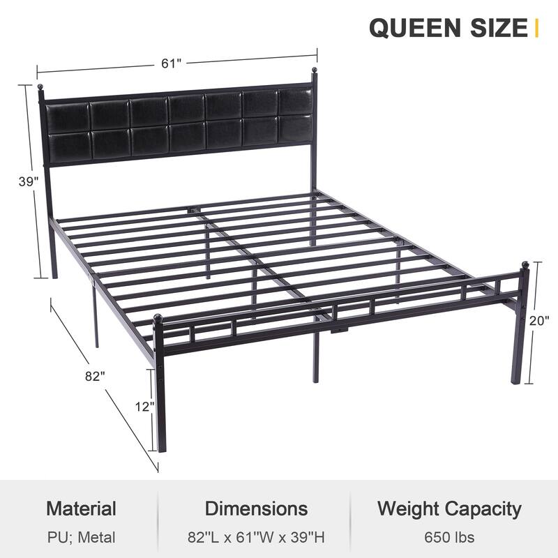 Javlergo Metal Platform Bed Frame with Faux Leather Headboard, Twin/Full/Queen, No Box Spring Needed