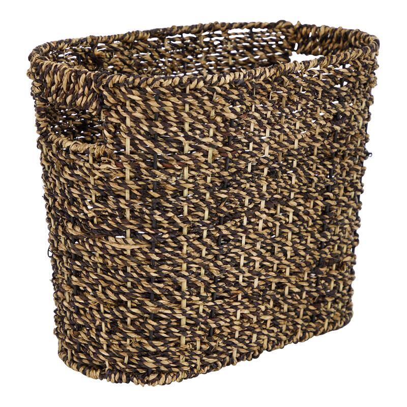 Seagrass Handmade Woven Single Slot Magazine Holder with Light Brown Accents - Brown - Roche River Decor - 9"W x 15"L x 13"H