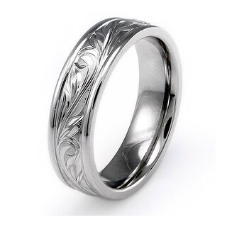Shop Oliveti Titanium Men's Engraved Floral Design Ring (8 mm) - On ...