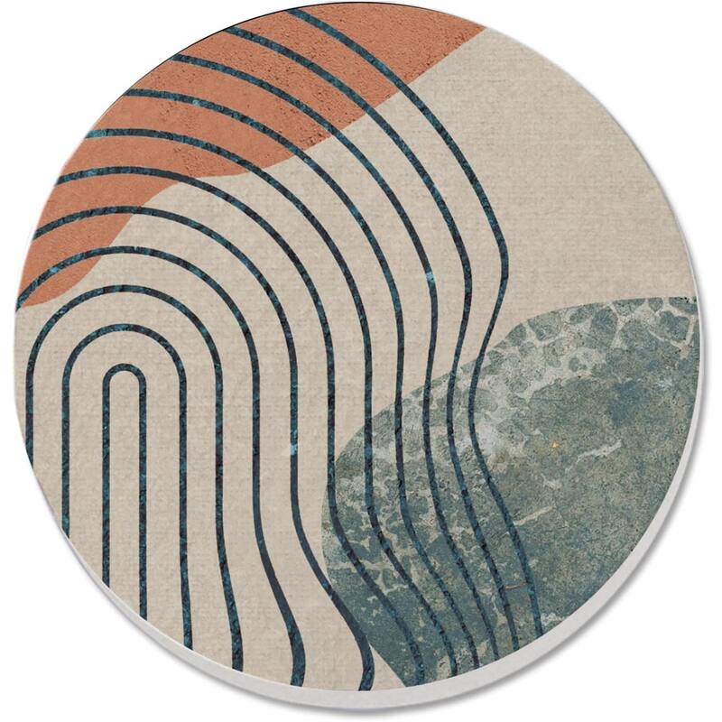 Coral Teal Boho 4 Pack Absorbent Stone Coaster with Protective Cork Backing Made in The USA 4" Round, Easily Wipes Clean - Multi