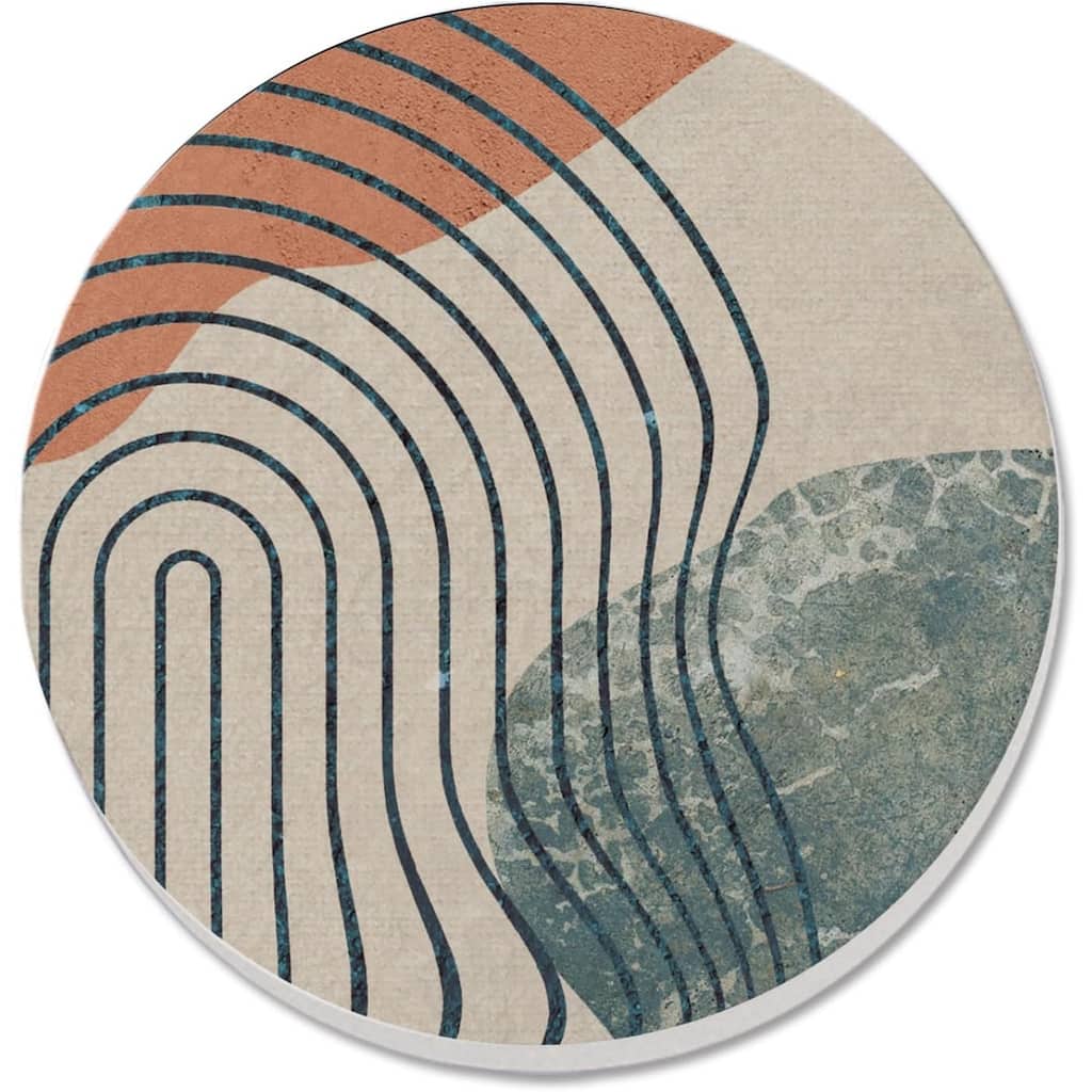 Coral Teal Boho 4 Pack Absorbent Stone Coaster with Protective Cork Backing Made in The USA 4" Round, Easily Wipes Clean