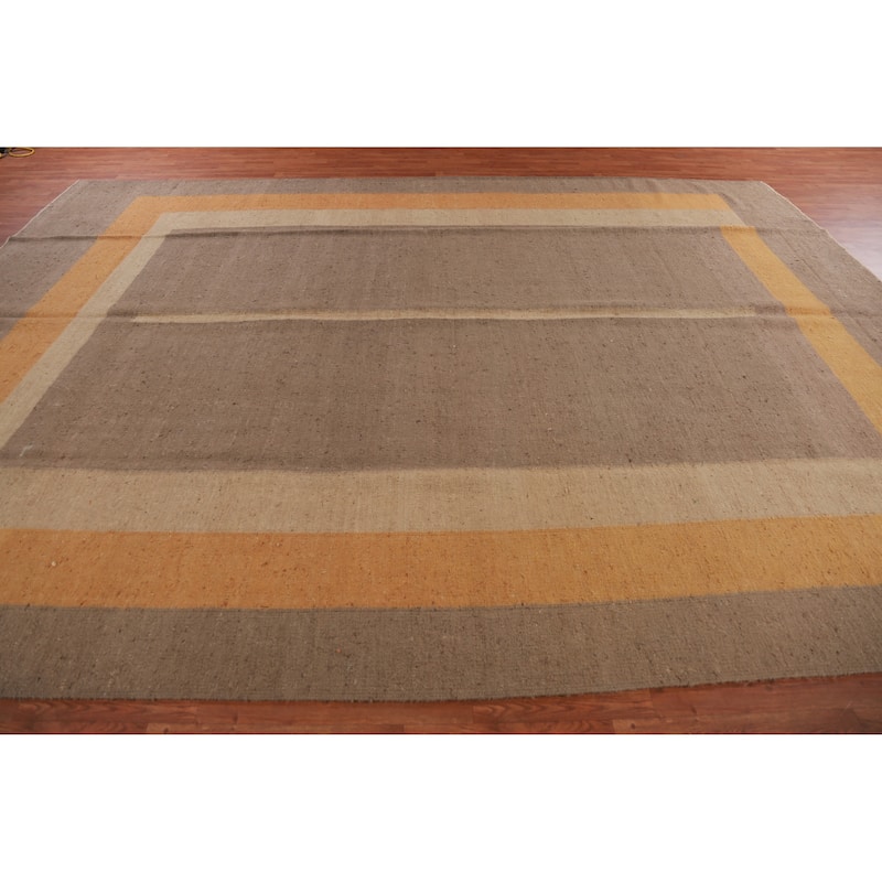 Hand Woven Oriental 100% Jute Carpet Southwestern Modern Brown Kilim Area Rug - 14' 2'' X 10' 5''