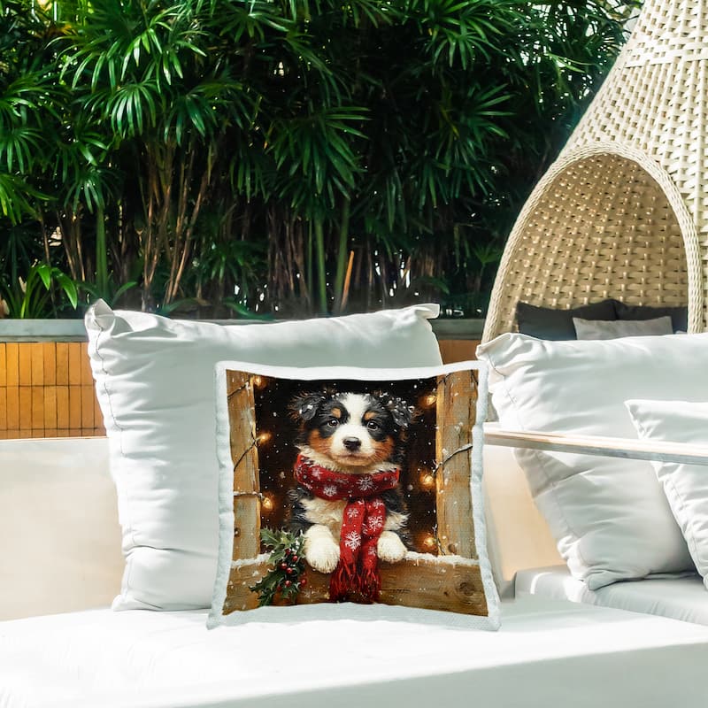Stupell Snowy Christmas Lights Puppy Printed Outdoor Throw Pillow Design by Riley B