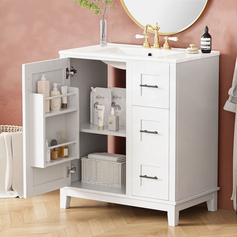 bathroom vanity with ceramic sink