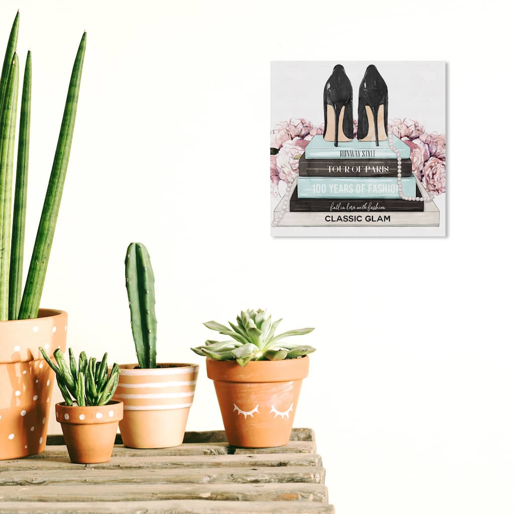 Wynwood Studio Fashion and Glam Of Pearls and Flowers Black and Modern & Contemporary Wall Art Canvas Print