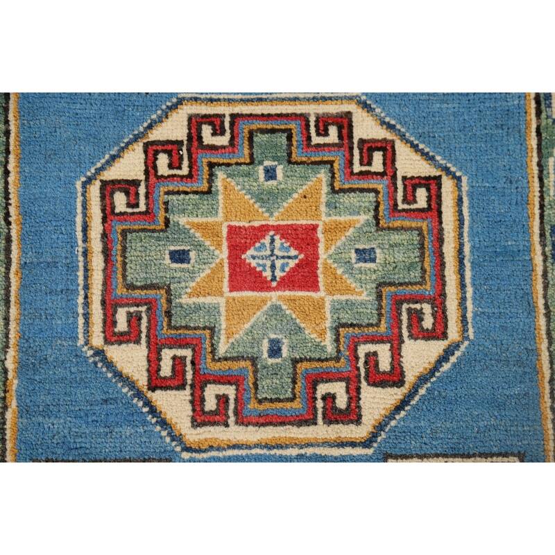Blue Kazak Runner Rug Hand-Knotted Wool Carpet - 2'9" x 9'3"