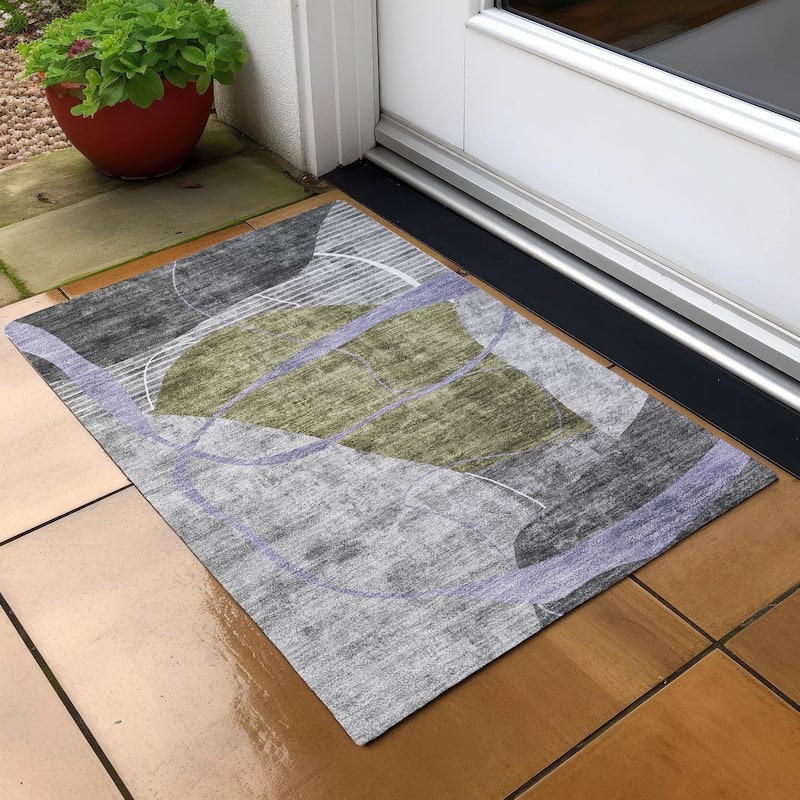 Machine Washable Indoor/ Outdoor Chantille Contemporary Abstract Rug - Olive - 1'8" x 2'6"