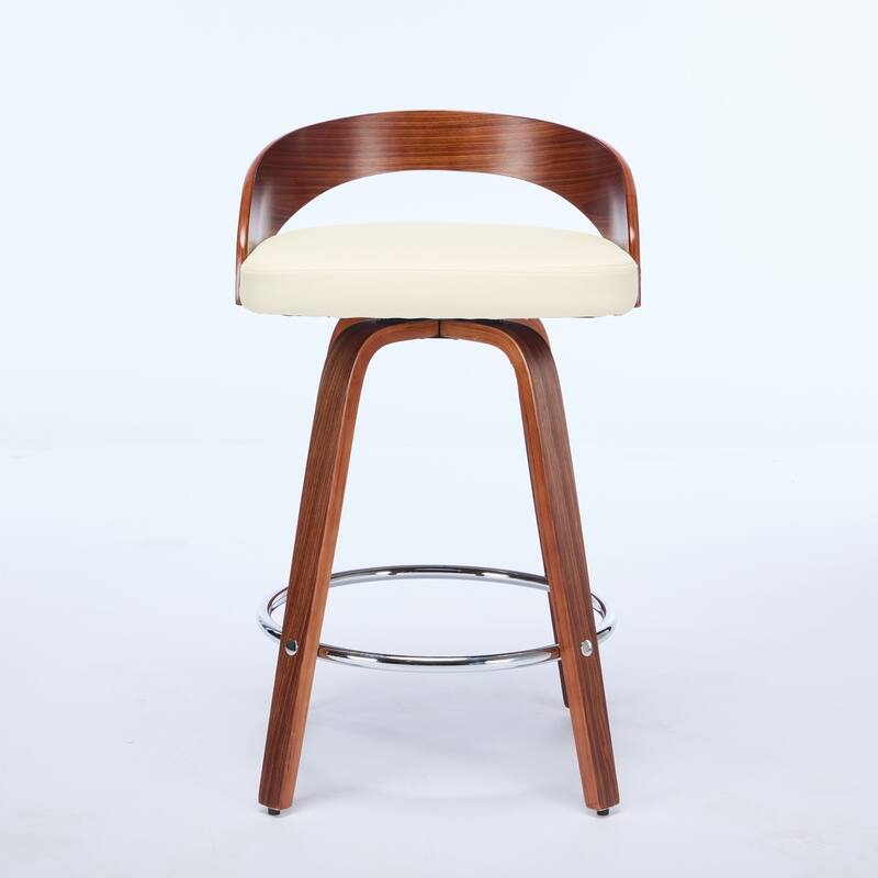 Roomfitters Mid-Century Swivel Bar Stools Set of 2, PU Leather Upholstered Counter Chairs with Walnut Wood Frame