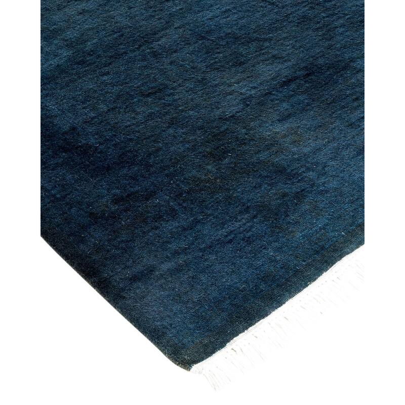 Overton Hand Knotted Wool Vintage Inspired Modern Contemporary Overdyed Blue Runner Rug - 2' 7" x 13' 9"