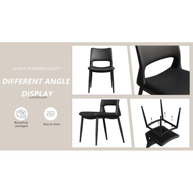 Modern Minimalist Pu Leather Dining Chairs Set Of 2, Comfortable Backrest Design, Metal Leg Support, Suitable For Restaurants