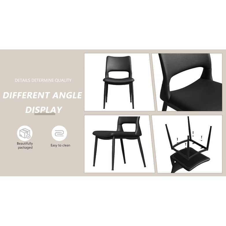 Modern Simple PU 2 Piece Kitchen Dining Chair with Backrest, Gold Metal Legs for Restaurant Kitchen Living Room Office Bedroom
