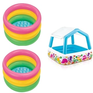 Intex Sunset Inflatable Baby Pool (2 Pack) & Inflatable Ocean Scene Kids Pool - 1.3