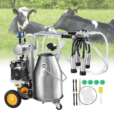 VEVOR Electric Cow Milking Machine 6.6 Gal Stainless Steel Bucket Portable Milker with Silicone Cups & Tubes Adjustable Pressure