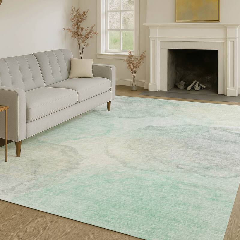 Machine Washable Indoor/ Outdoor Abstract Muted Chantille Rug
