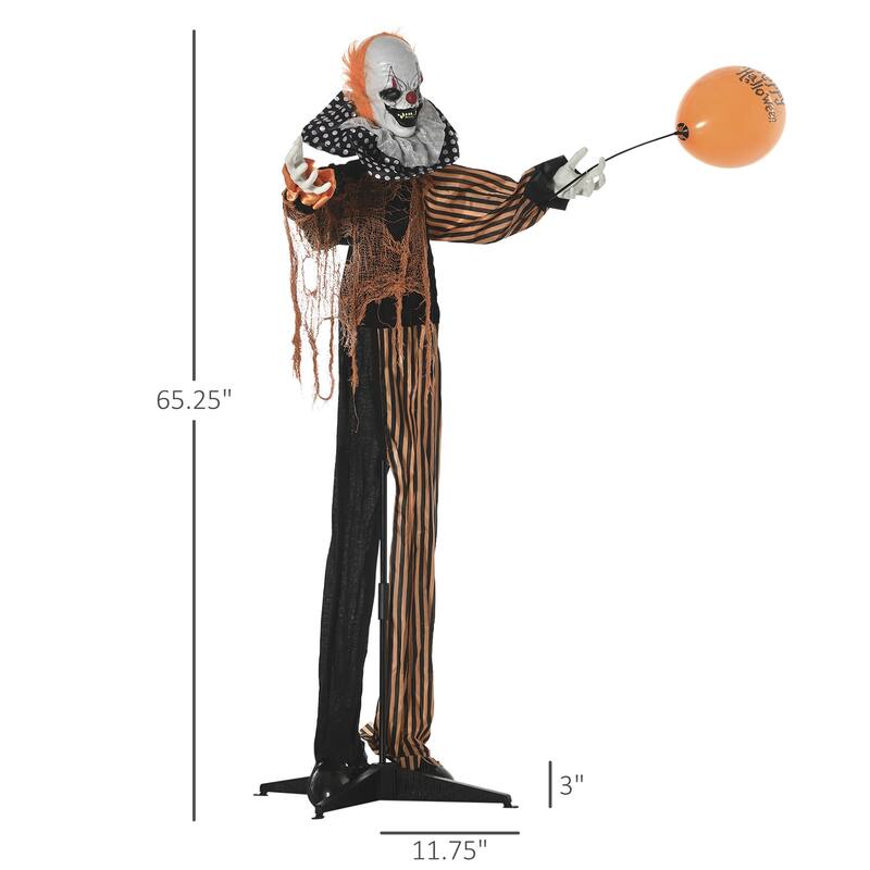 Outsunny 65" Outdoor Halloween Decorations Talking Circus Clown with A Balloon, Animated Prop with Light Up Eyes, Laughter
