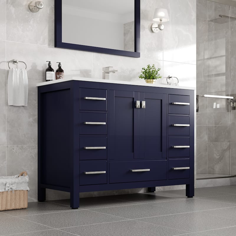 Eviva London 42"W Bath Vanity with Carrara Quartz Top & Undermount Sink