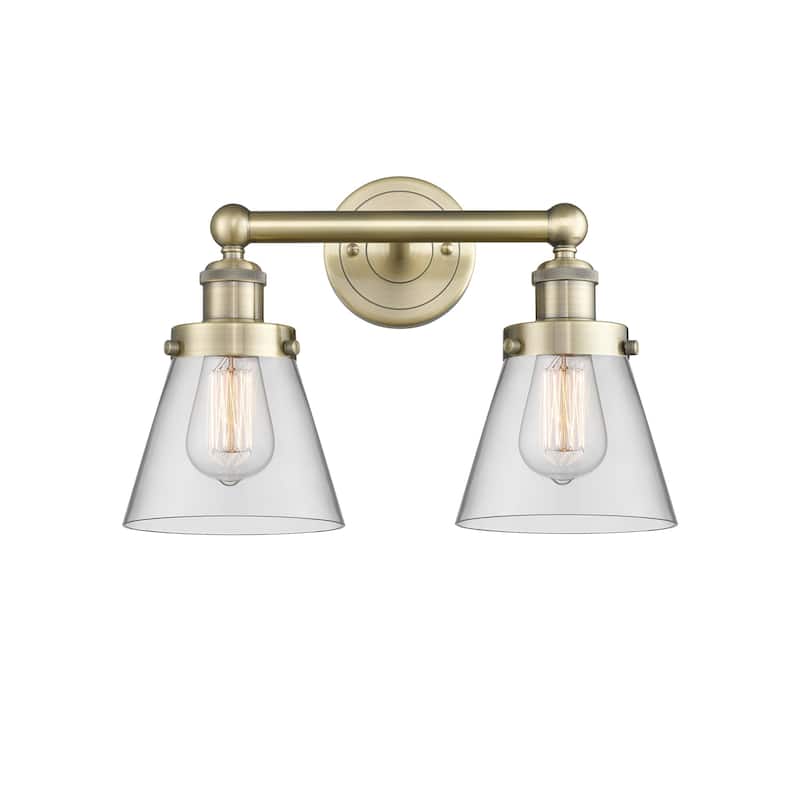 Innovations Lighting 616-2W-10-16 Cone Vanity Cone 2 Light 16" Wide - Antique Brass / Clear