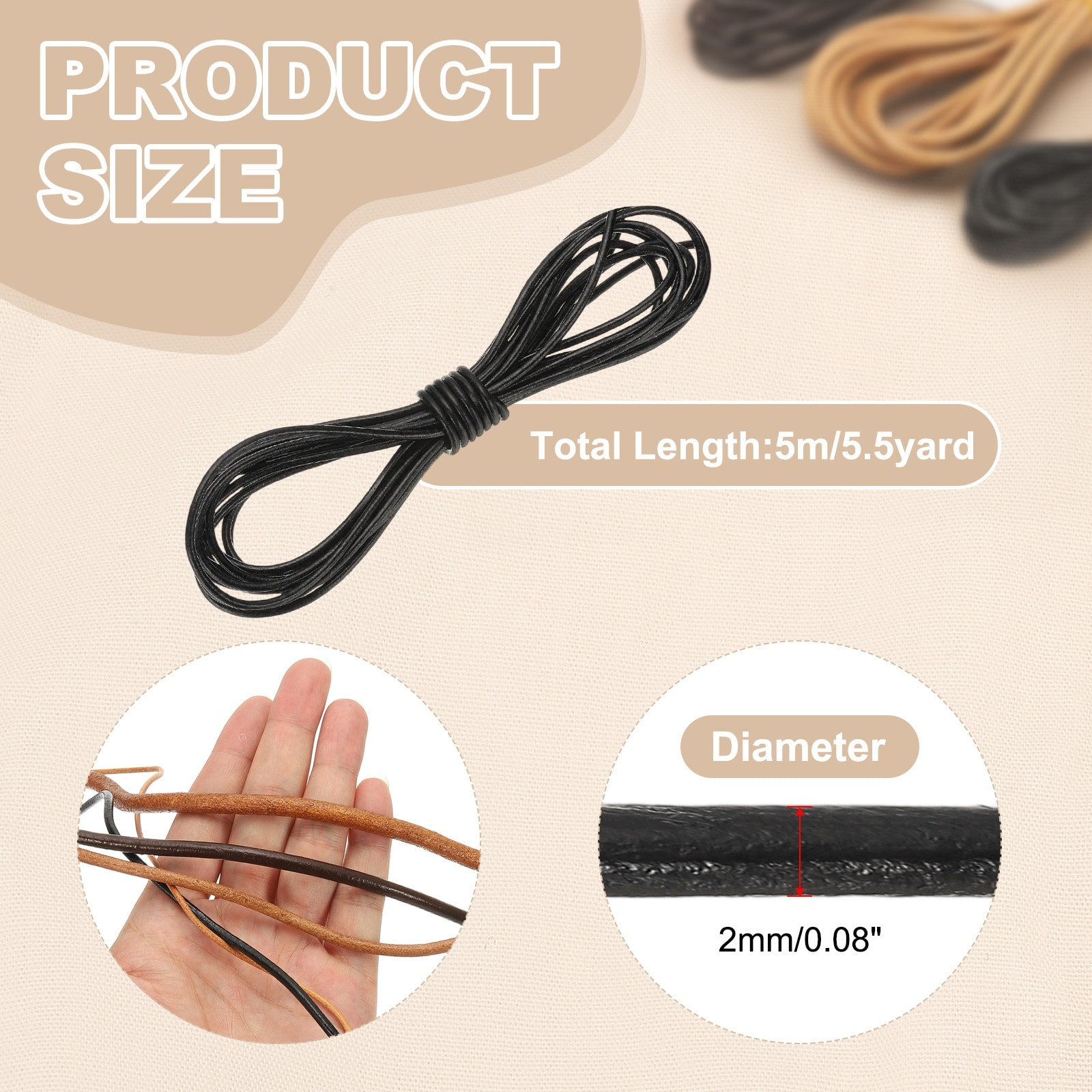 Round Leather Cord, Full-Grain Leather String Rope for Jewelry Beads Making Necklace Bracelet DIY Handmade Crafts