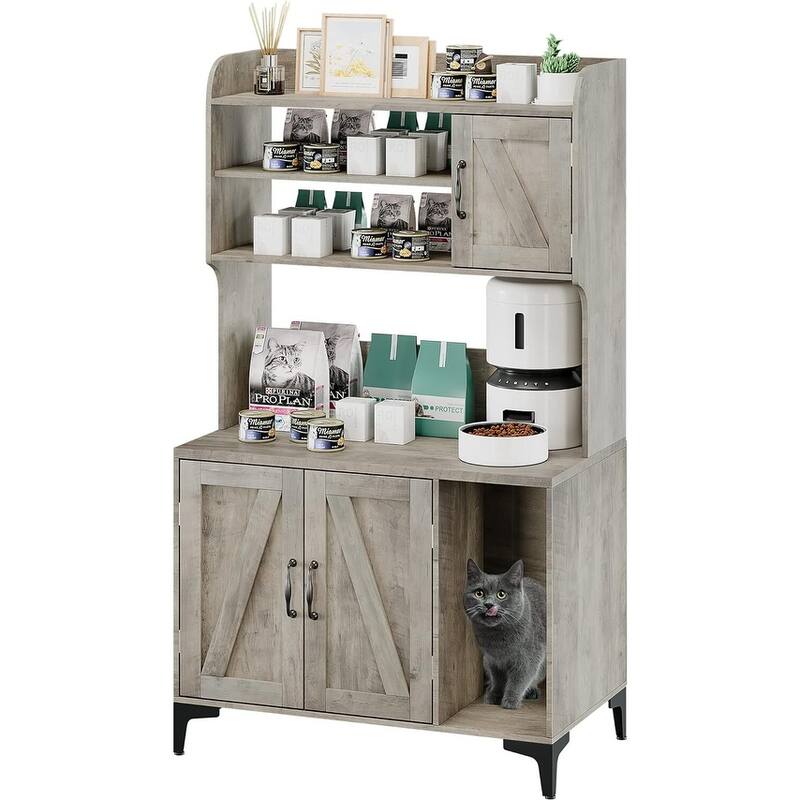 Cat Litter Box Furniture - Enclosed Litter Box with Ample Storage