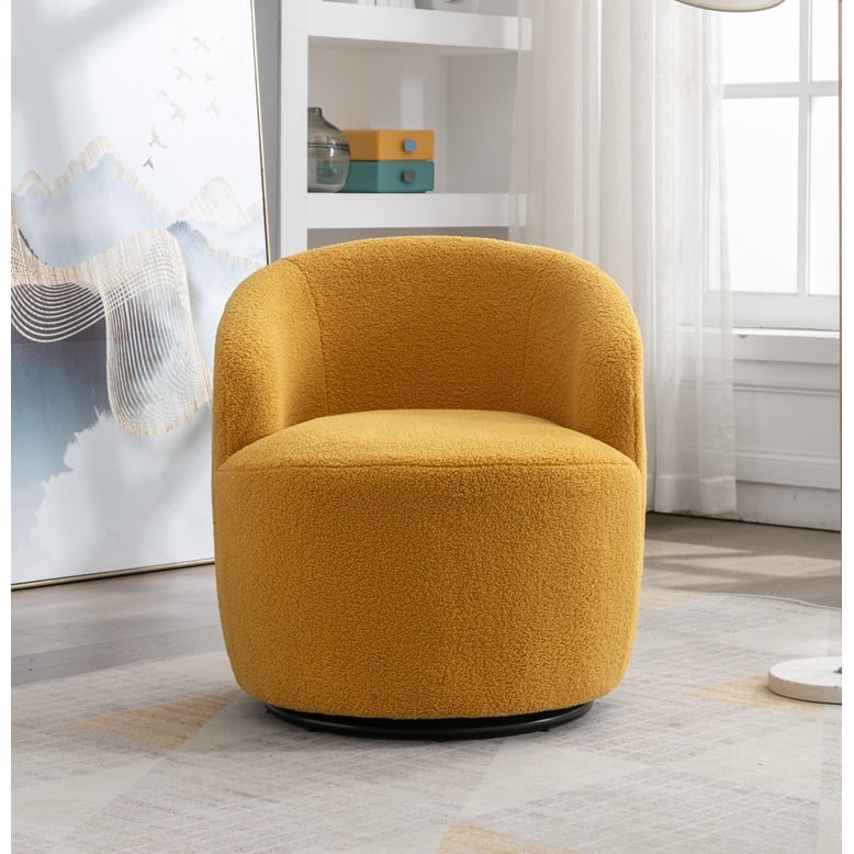 Swivel Barrel Chair,Teddy Fabric Upholstered Modern Round Accent Arm Chairs