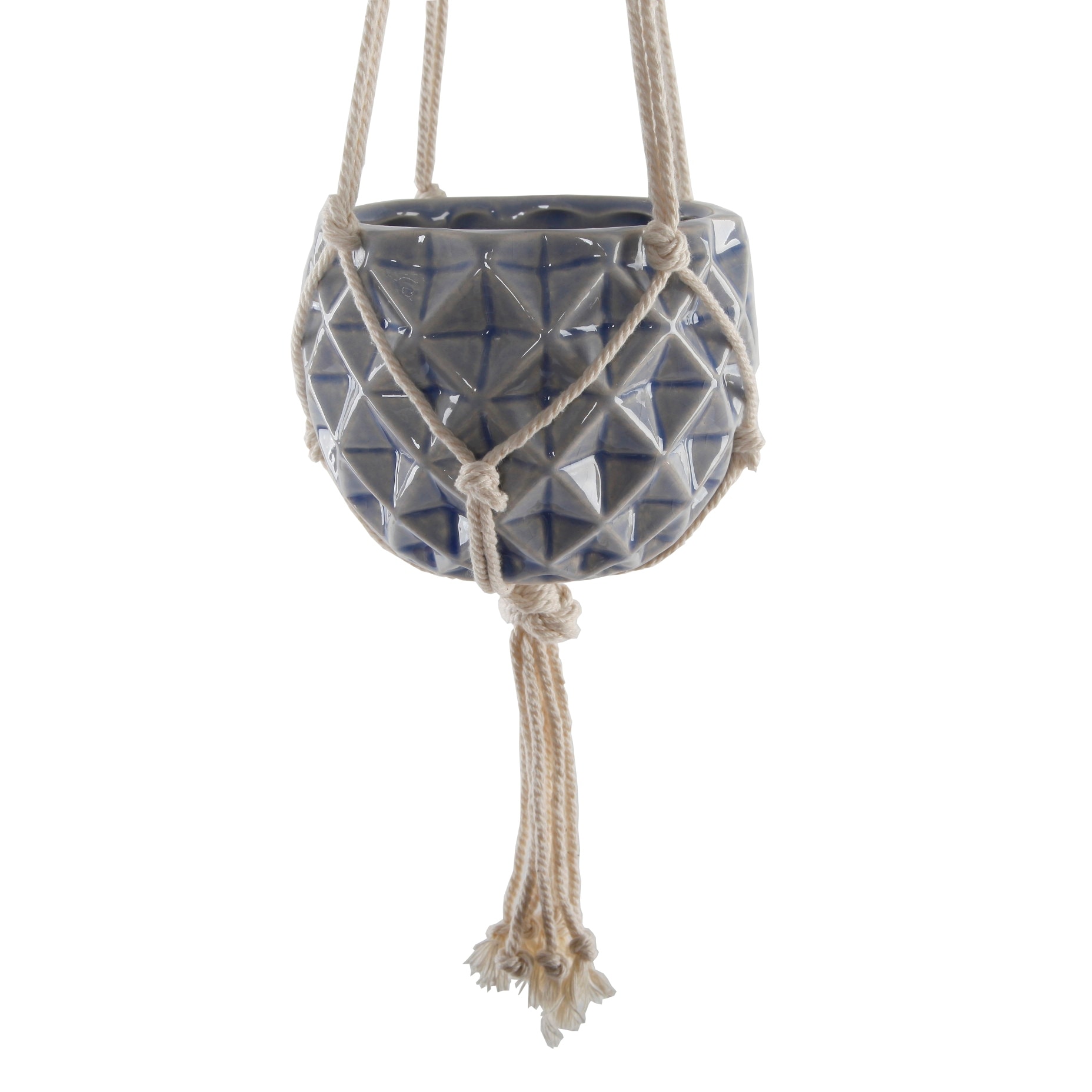 5 x 5" Ceramic Macrame Hanging Planter Pot