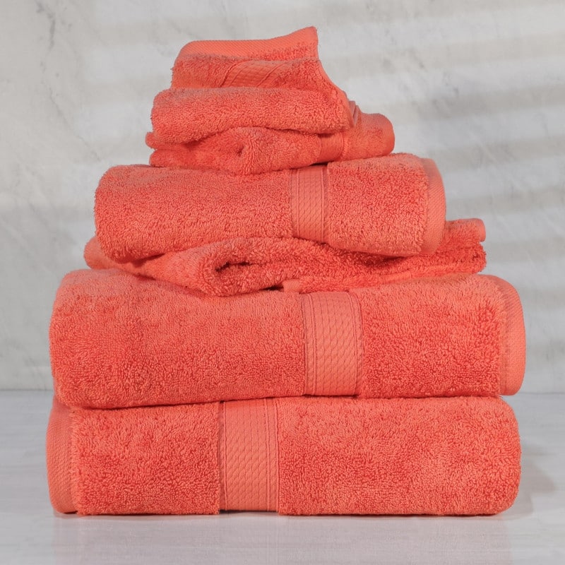 Superior Egyptian Cotton Pile Heavyweight 6-Piece Towel Set - 6-Piece Set - Coral