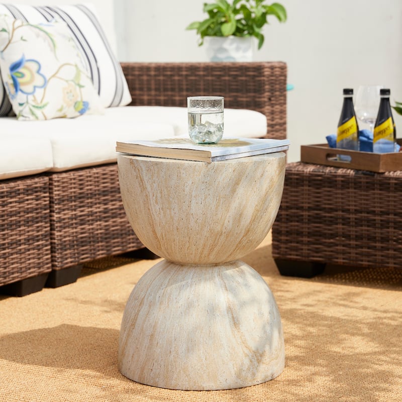 Glitzhome 17.75"H MGO Hourglass-Style Faux Travertine Garden Stool or Planter Stand or Accent Table