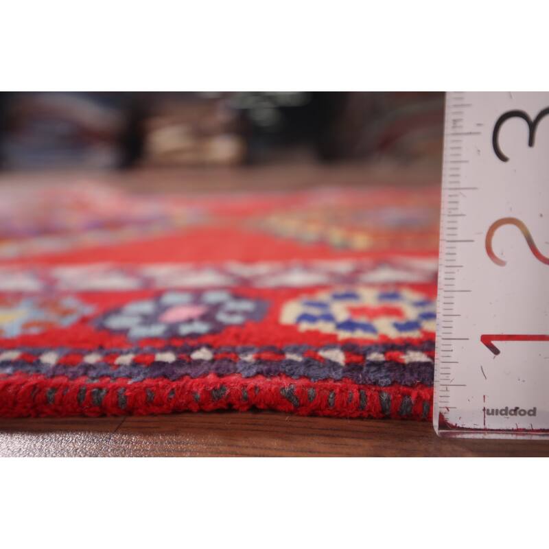 Red Geometric Anatolian Turkish Runner Rug Handmade Silk Carpet - 2'9"x 12'11"