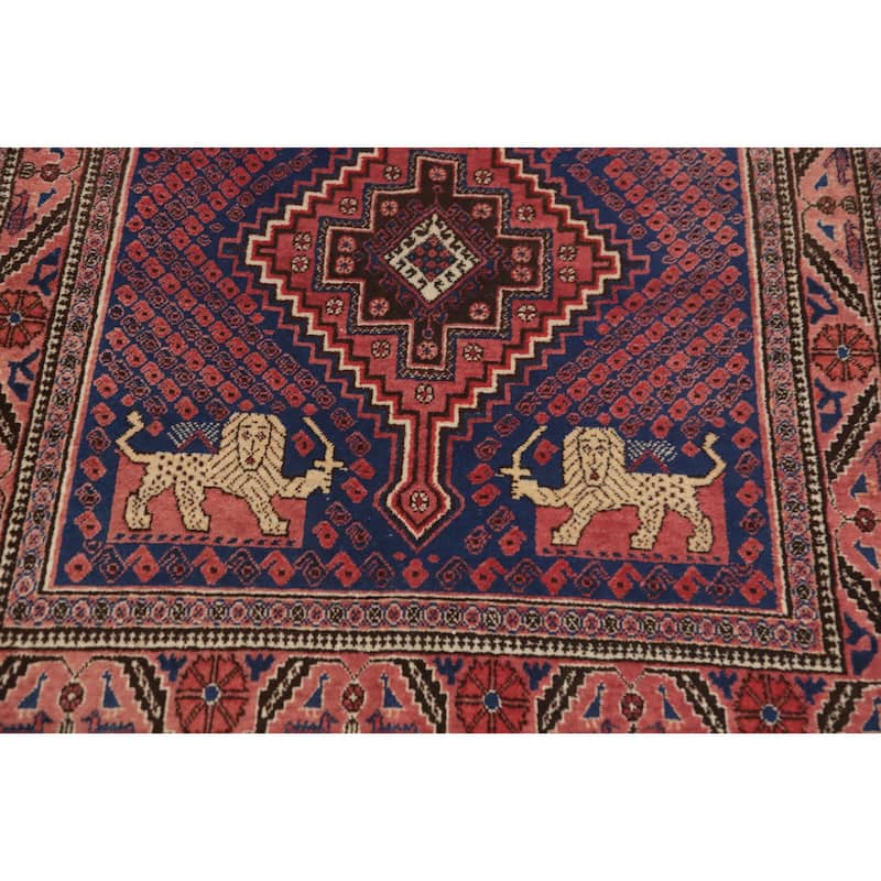 Hand Knotted Oriental 100% Wool Carpet Traditional Tribal Navy Blue & Blues Hamedan Area Rug - 6' 5'' X 3' 9''