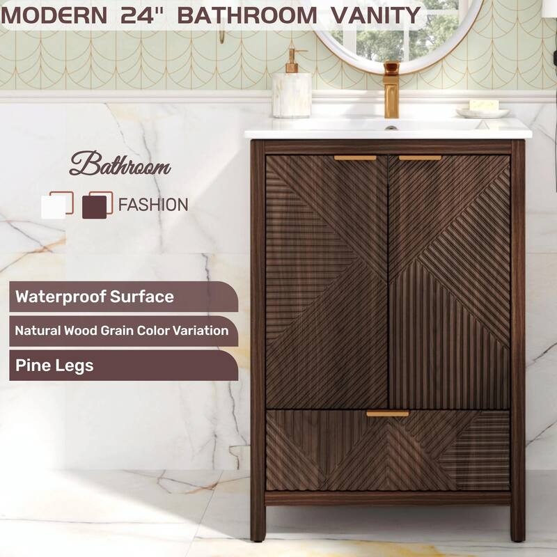 24-Inch Bathroom Vanity with Sink Combo, Modern Design, Single Faucet Hole