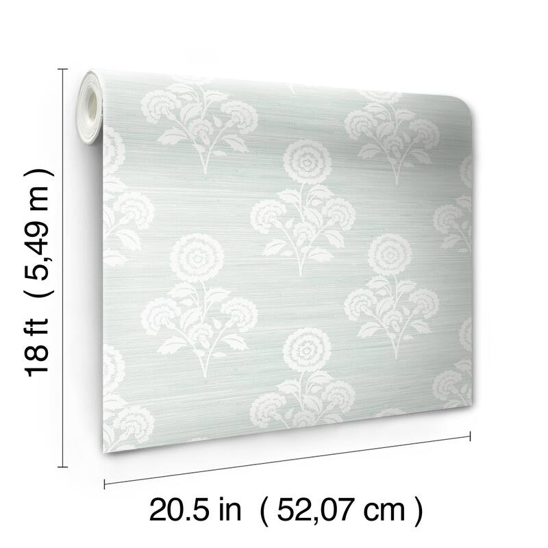 Society Social Flourish Block Print Whisper Blue Faux Grasscloth Peel and Stick Wallpaper