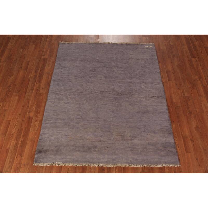 Modern Gabbeh Oriental Area Rug Hand-Knotted Grey Wool Carpet - 4'11" x 6'3"
