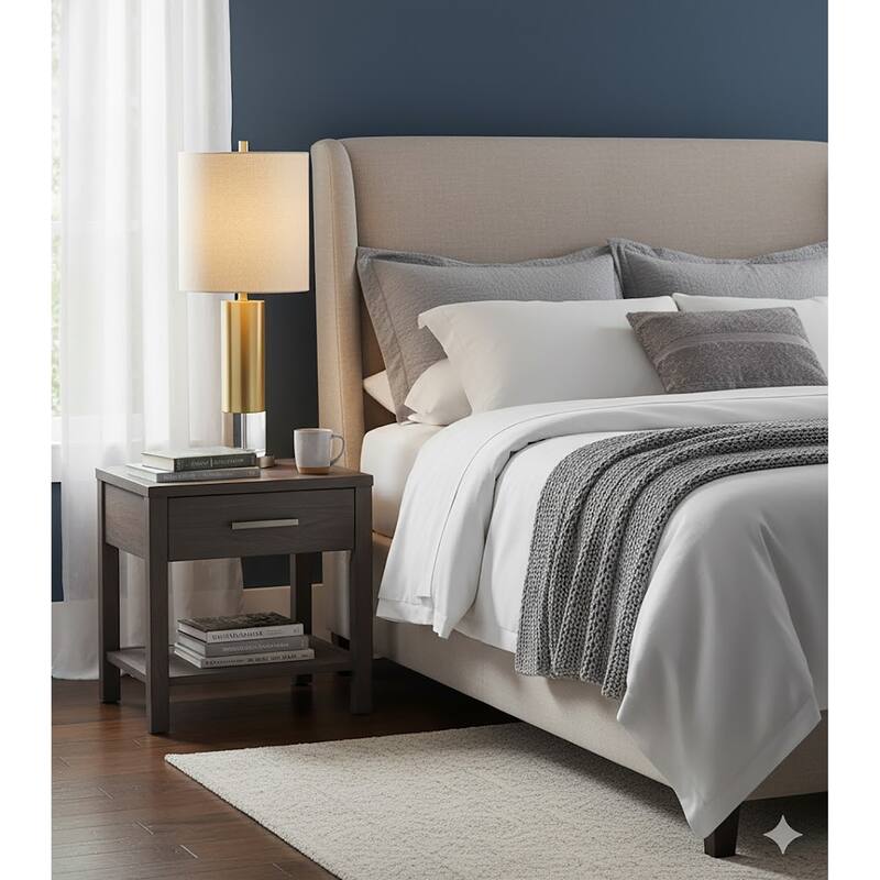 1 Light Antique Brass Metal Table Lamp With Clear Crystal Base