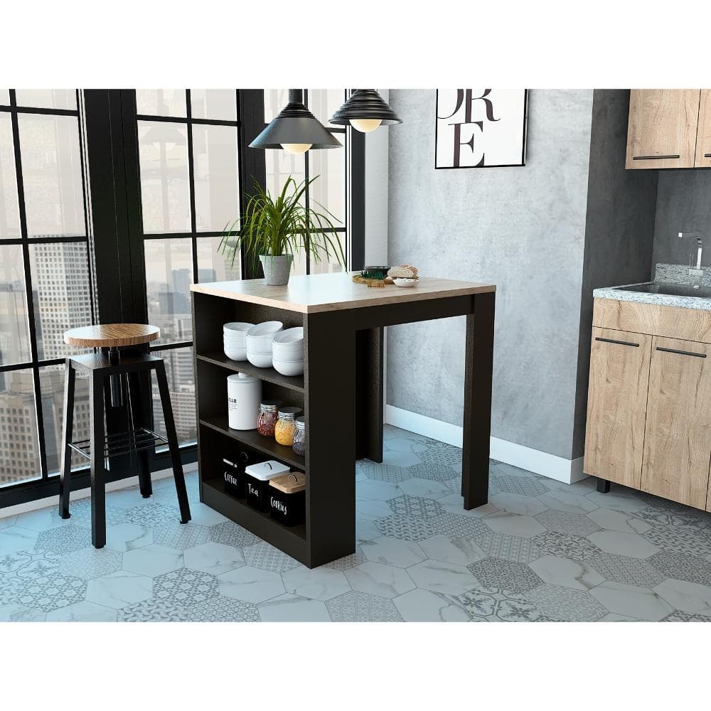 Danna Kitchen Counter Dining Table ,Two Legs, Three Side Shelves