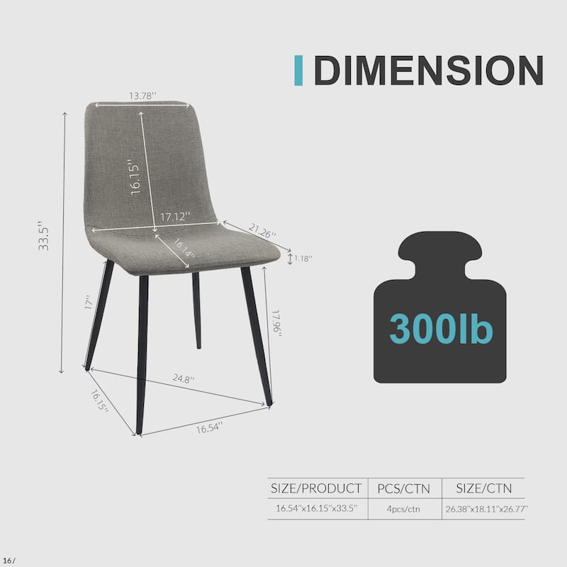 Dining Room Table and Linen Chairs, Simple Kitchen Table with Metal Frame, Side Chairs with Metal Legs