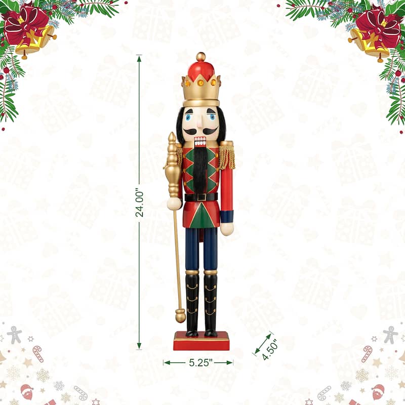 Glitzhome 24"H Wooden Christmas King Nutcracker Table Top Centerpiece Decor