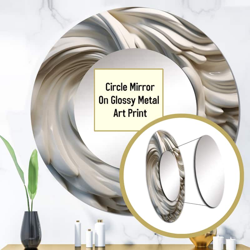 Designart "Cream Spiral Nebula I" Abstract Spirals Round Office Mirror - Beige Modern Mirror For Wall Décor