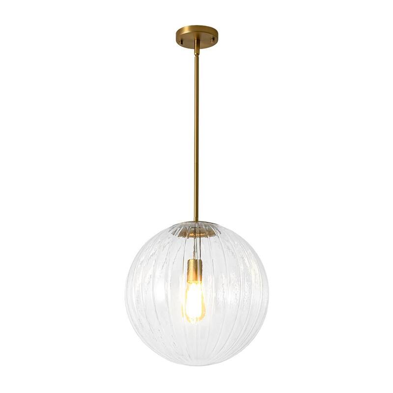 Modern Chic 1-Light Dimmable Striped Glass Sphere Pendant - 15.0 in