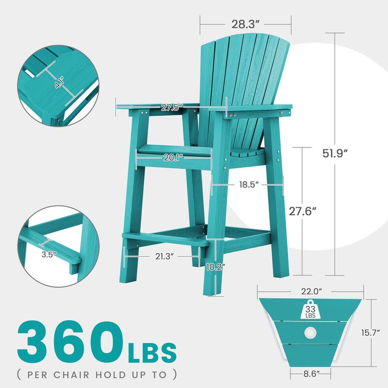 Outdoor Tall Adirondack Chair Set of 2 with Connecting Tray