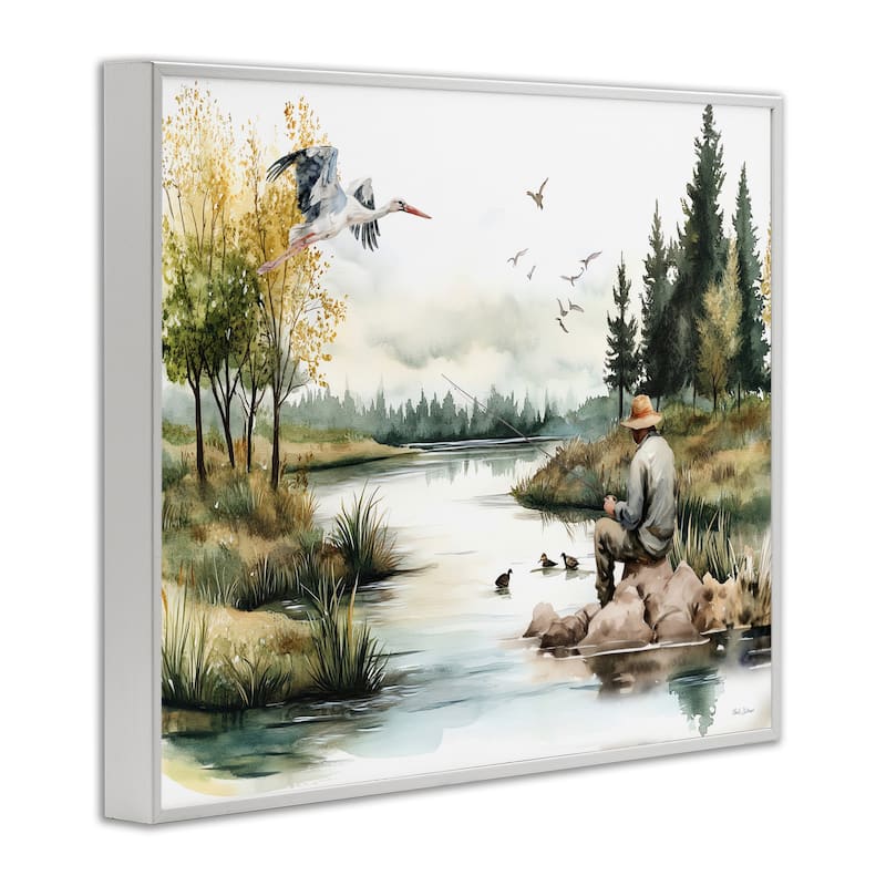 Stupell Fishing by River Landscape Framed Giclee Art Design By Nicole DeCamp