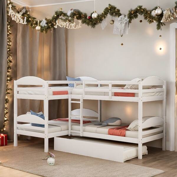 slide 2 of 45, Twin L-Shaped Bunk bed with Trundle and Full-length Guardrail White